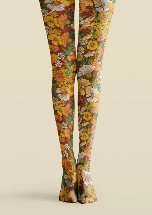 Retro Daisy Garden Floral Print Tights Hosiery Pantyhose