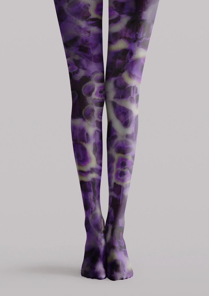 Purple Abstract Floral Print Tights Hosiery Pantyhose