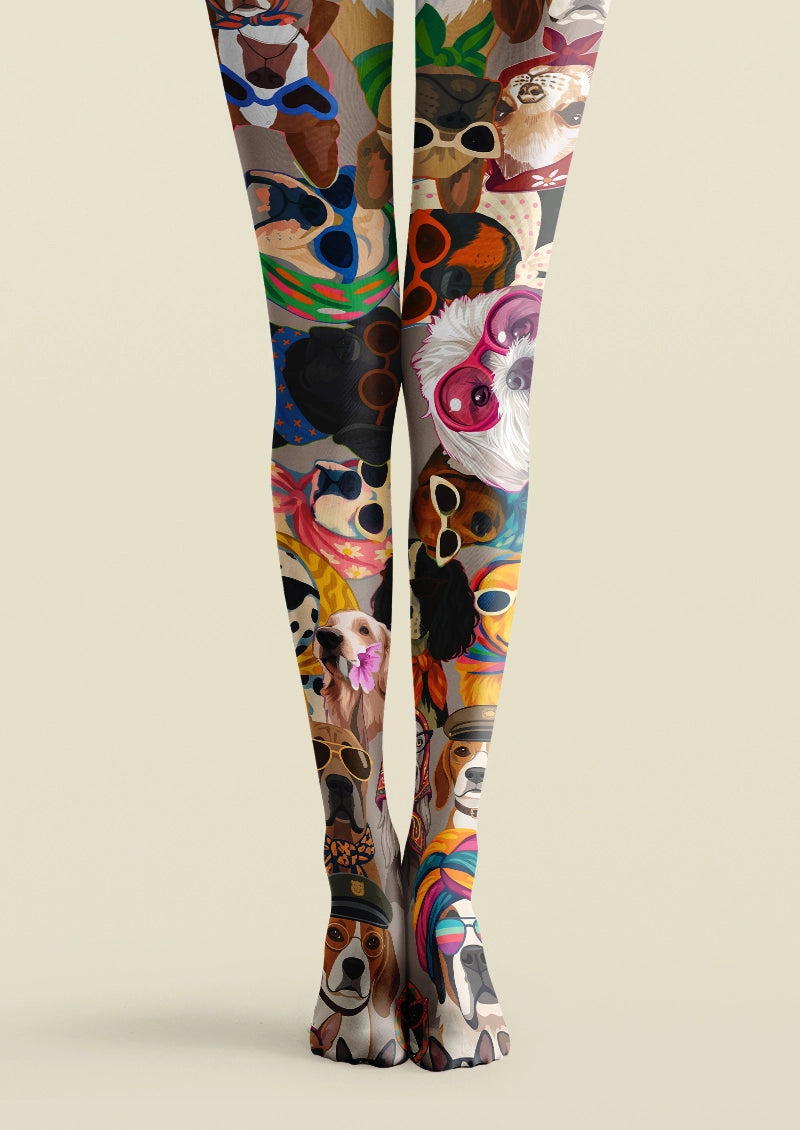 Colorful Dog Portrait Animal Print Tights Hosiery Pantyhose