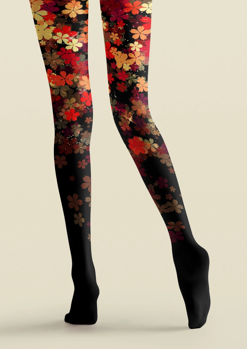 Black Falling Blossom Tights