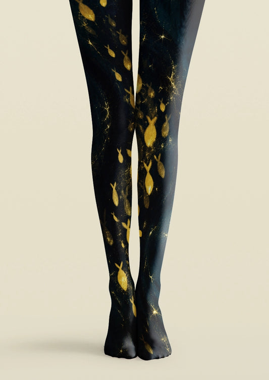 Front product view of Golden Fish Starry Galaxy Tights