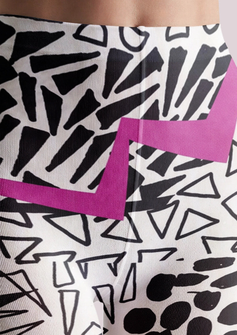 White Black Abstract Geometric Tights