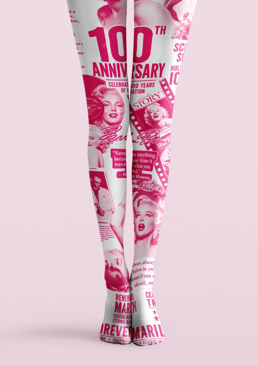 Pink vintage Hollywood poster collage graphic print Tights Hosiery Pantyhose