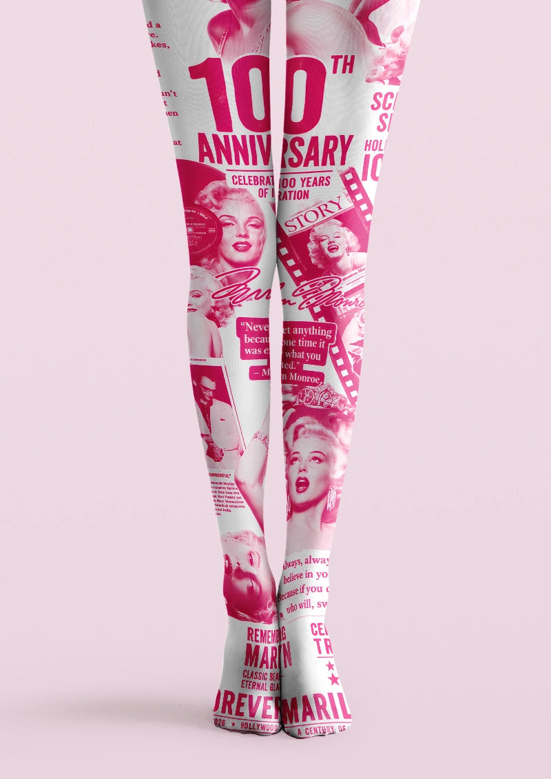 Pink vintage Hollywood poster collage graphic print Tights Hosiery Pantyhose