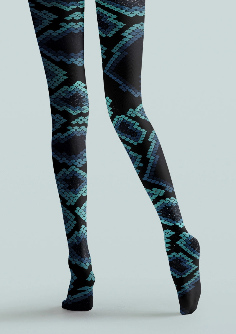Blue Diamond Scale Animal Print Tights Hosiery Pantyhose