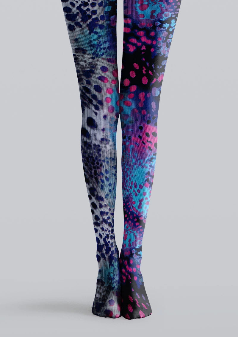 Blue Purple Abstract Animal Print Tights Hosiery Pantyhose