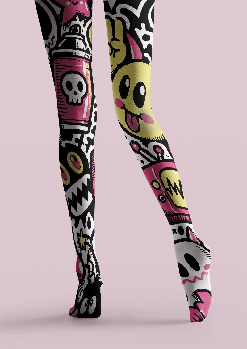 Y2K Cartoon Emoji & Skull Graphic Tights Hosiery Pantyhose