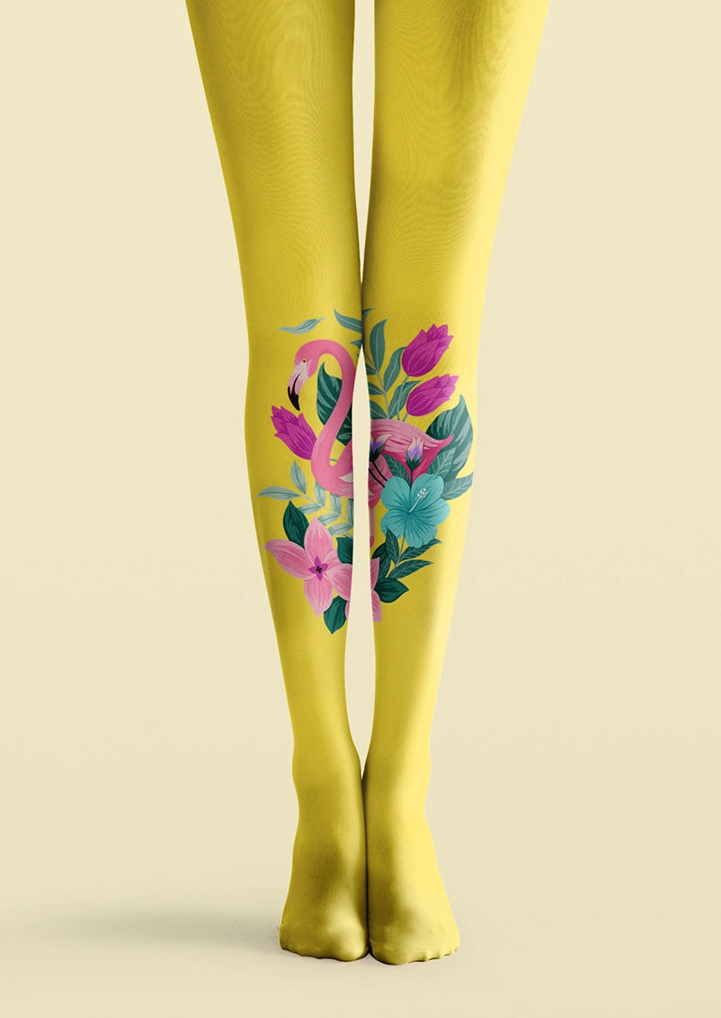 Flamingo Floral Print Tights Hosiery Pantyhose