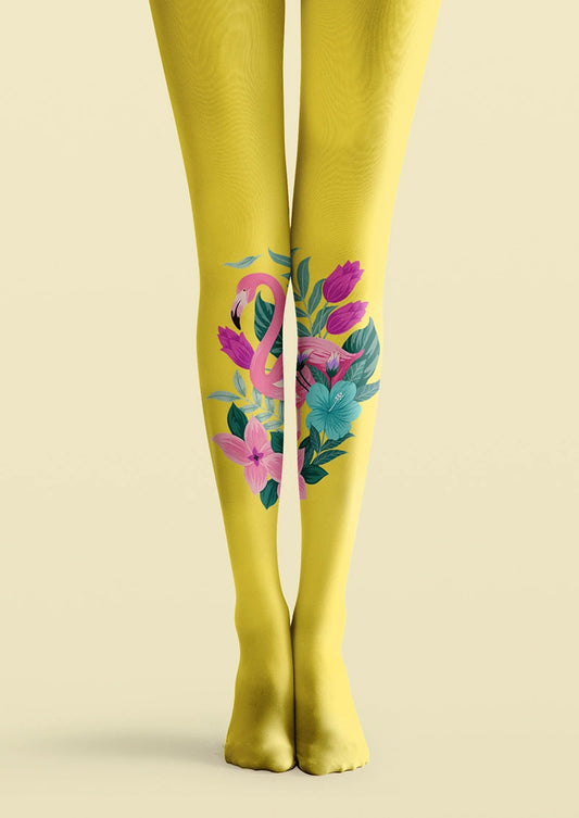 Flamingo Floral Print Tights Hosiery Pantyhose