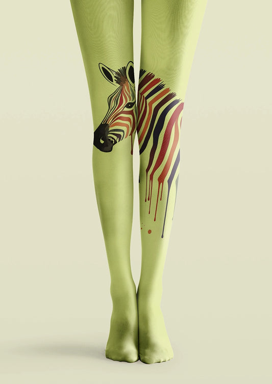 Green Zebra Floral Graphic Animal Print Tights Hosiery Pantyhose