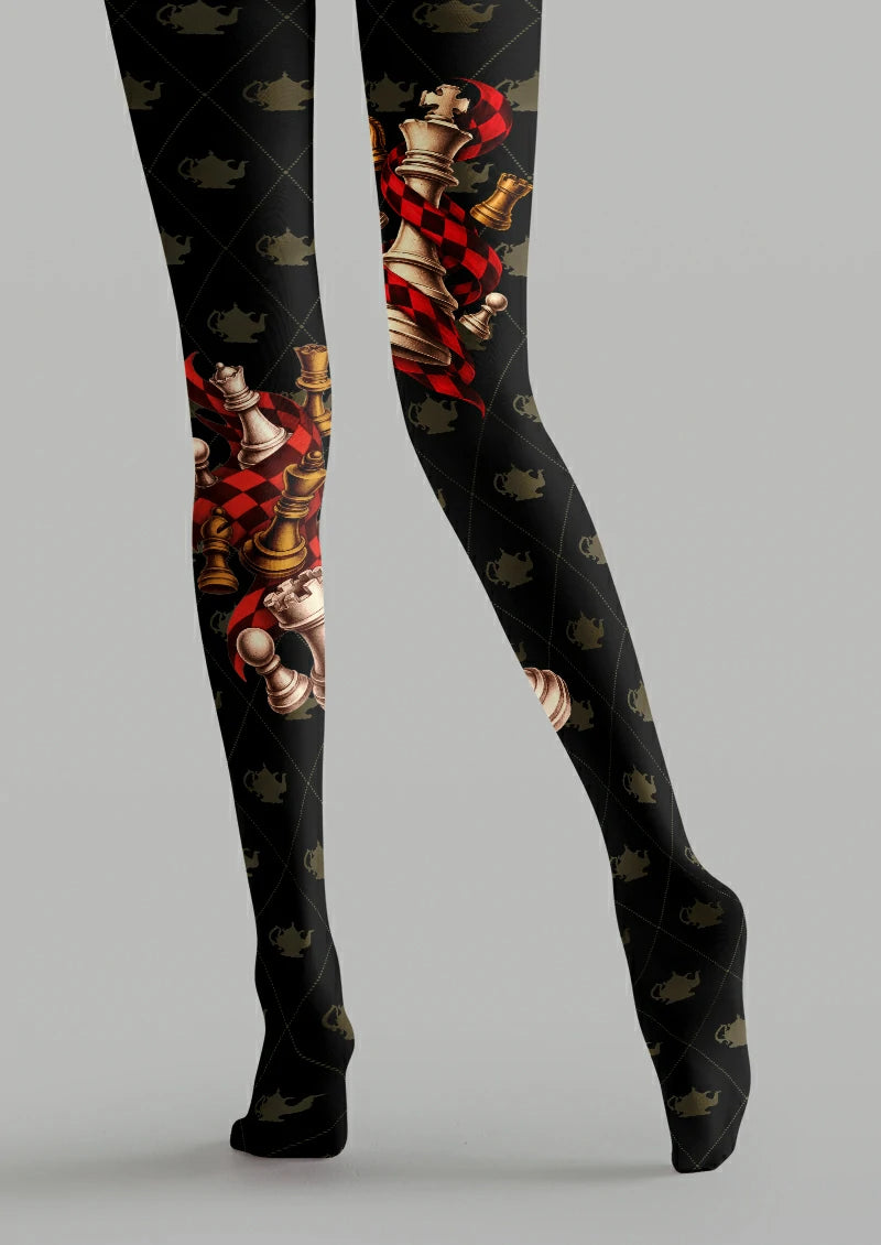 Black Chess Piece Argyle Tights