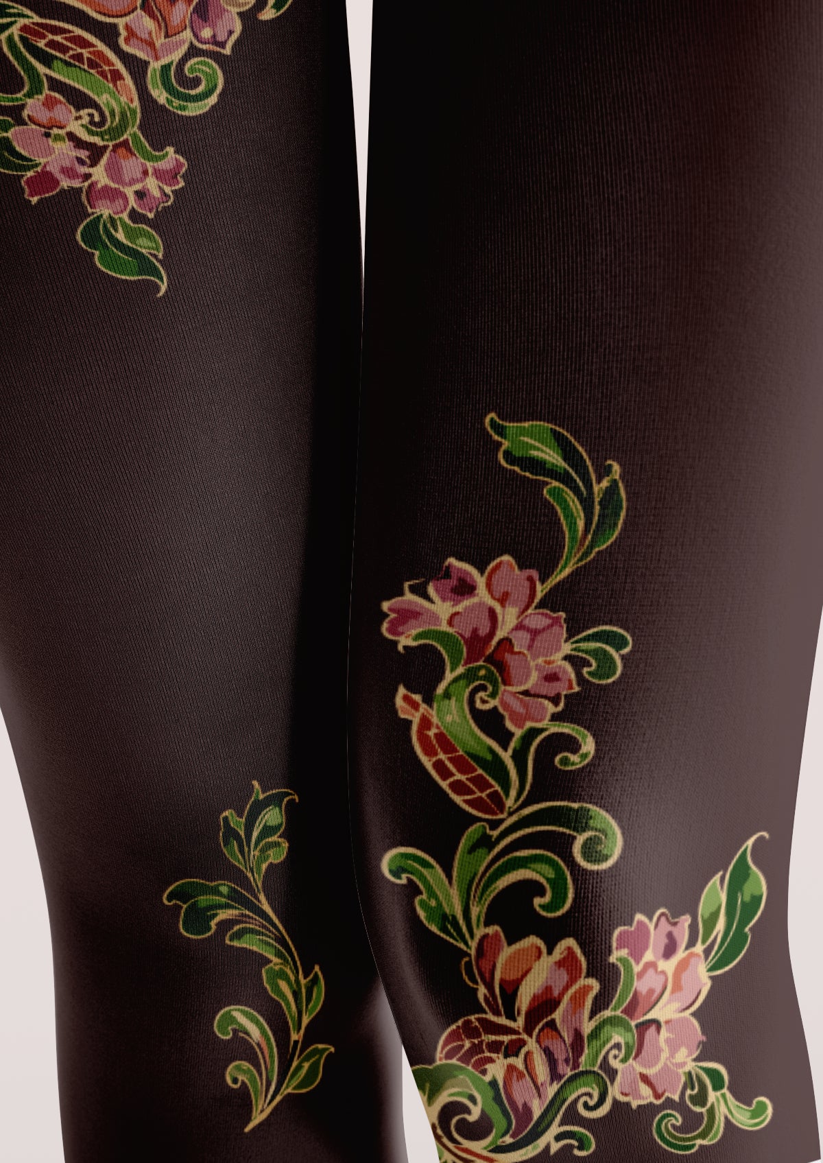 Brown Floral Bouquet Tights