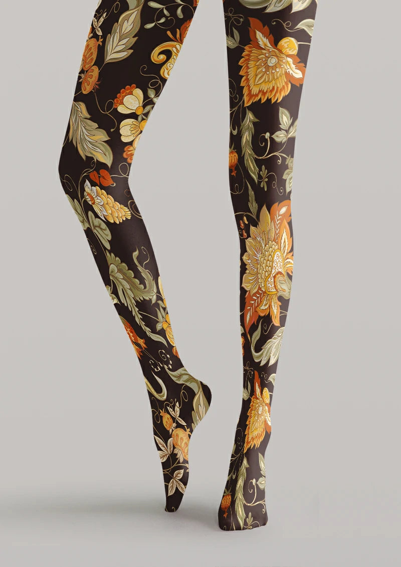 Brown Orange Botanical Tights