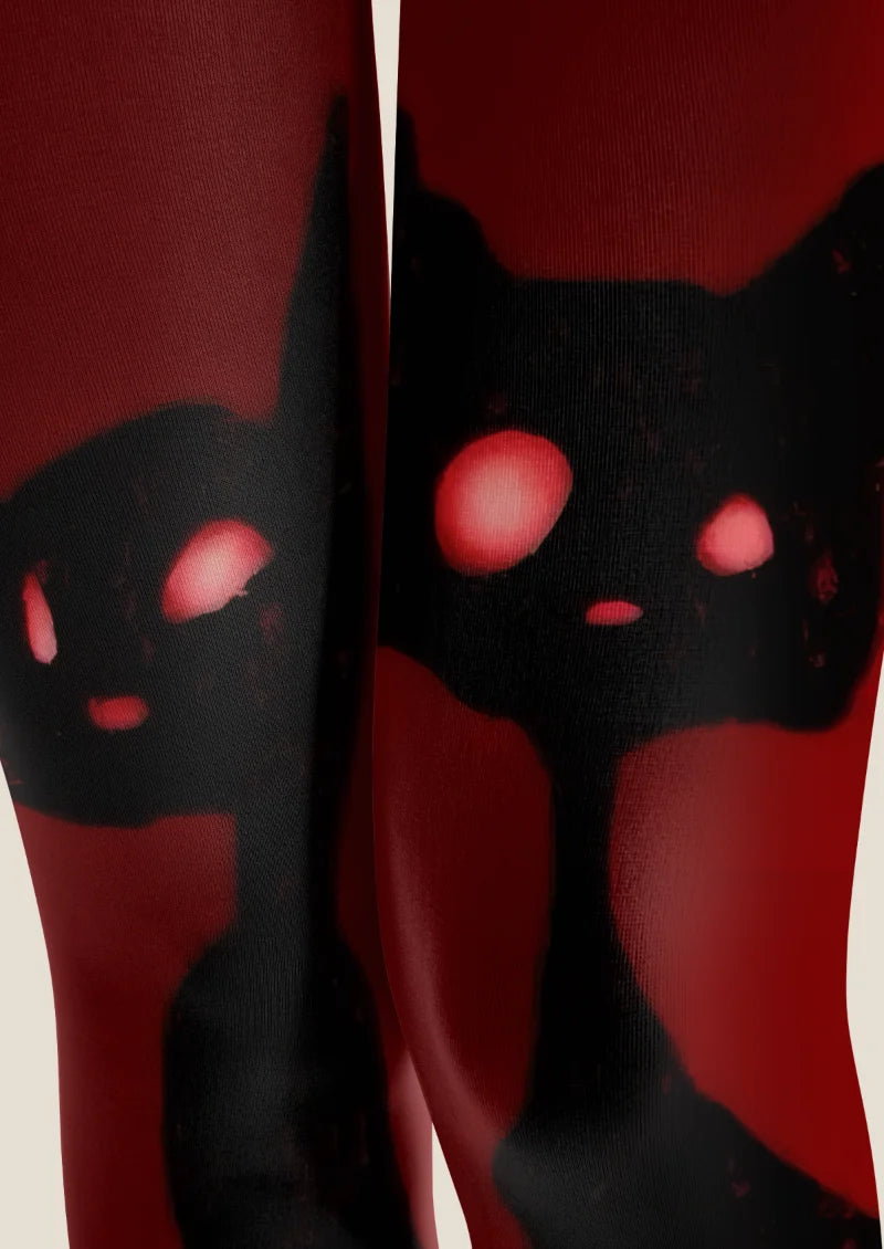 Burgundy Black Cat Tights