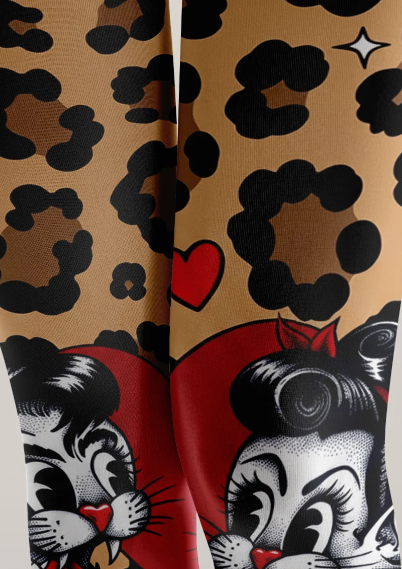 Beige Leopard Cat Tights