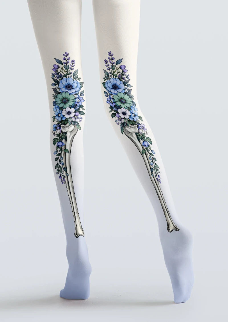 White Floral Skeleton Tights