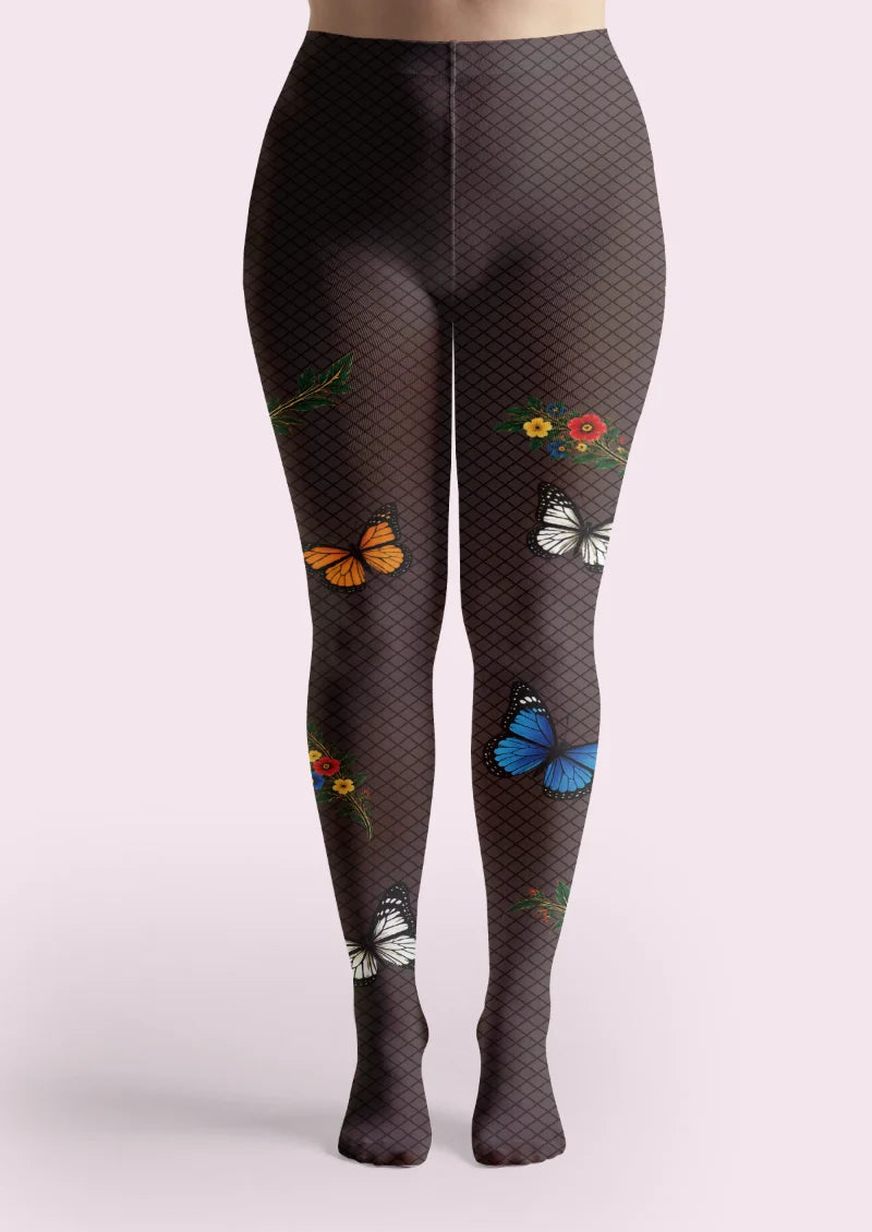 Black Butterfly and Diamond Grid Tights