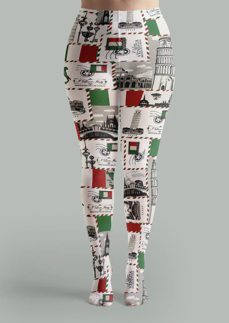 White Italian Postcard Tights