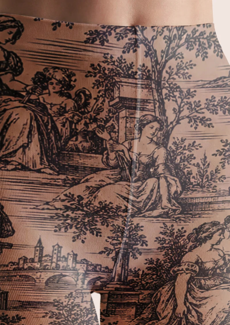 Brown French Pastoral Toile Tights