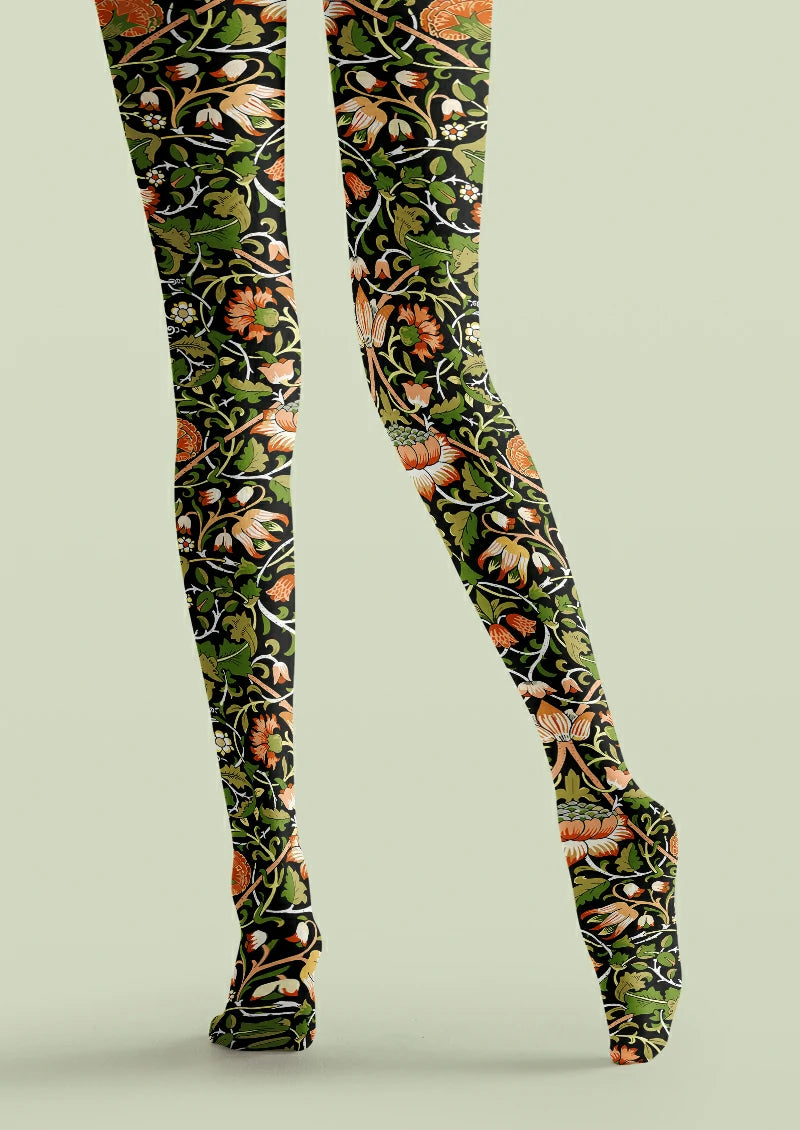 Black Floral Vine Tights
