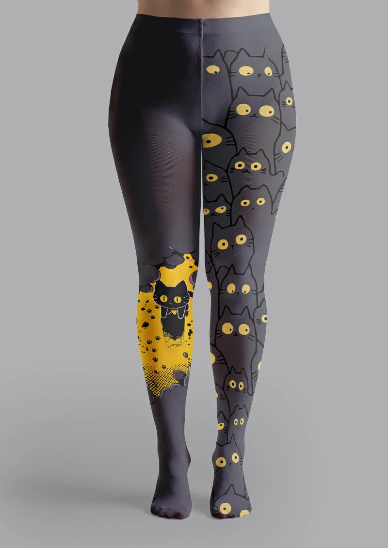 Gray Cat Face Tights