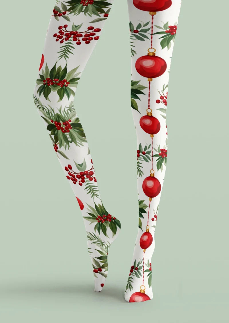 White Christmas Ornament Tights
