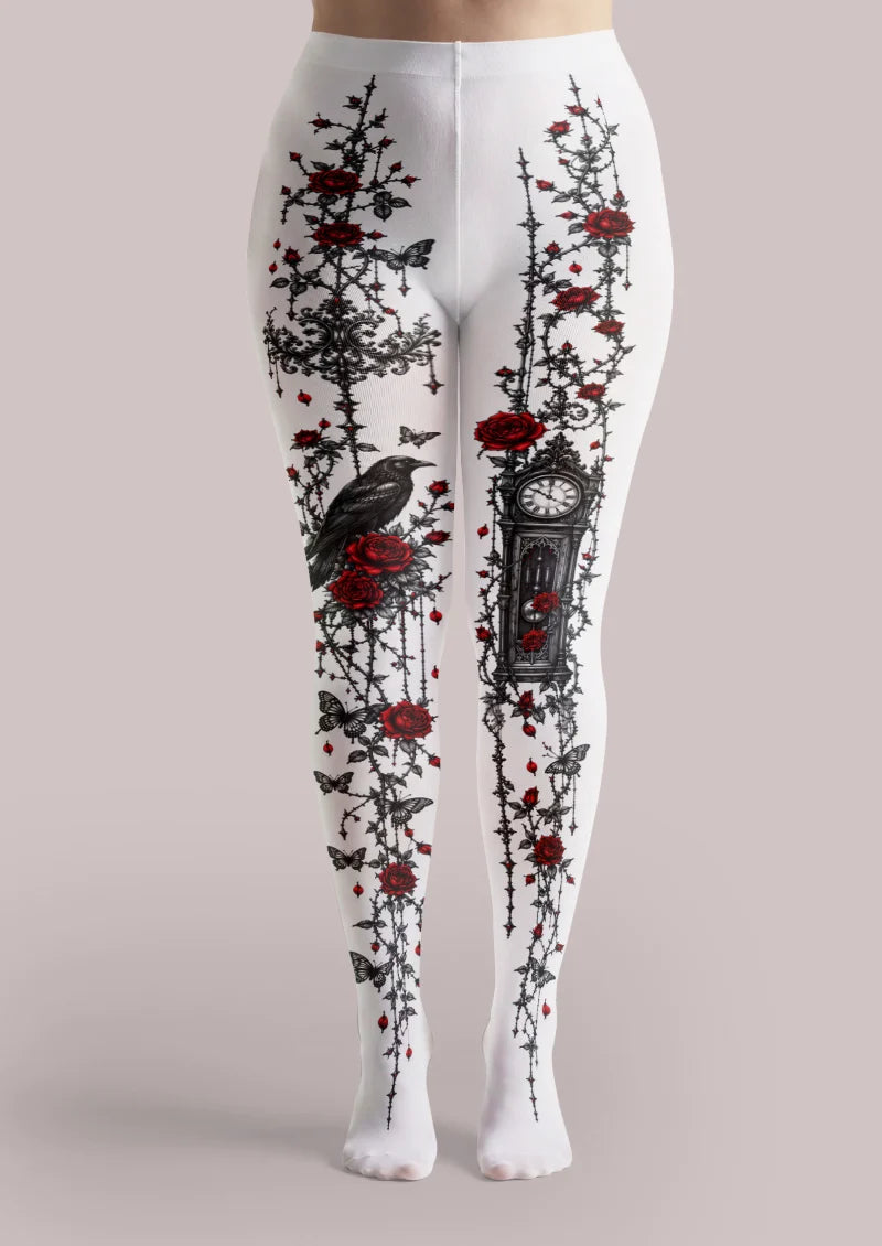 White Gothic Rose Tights