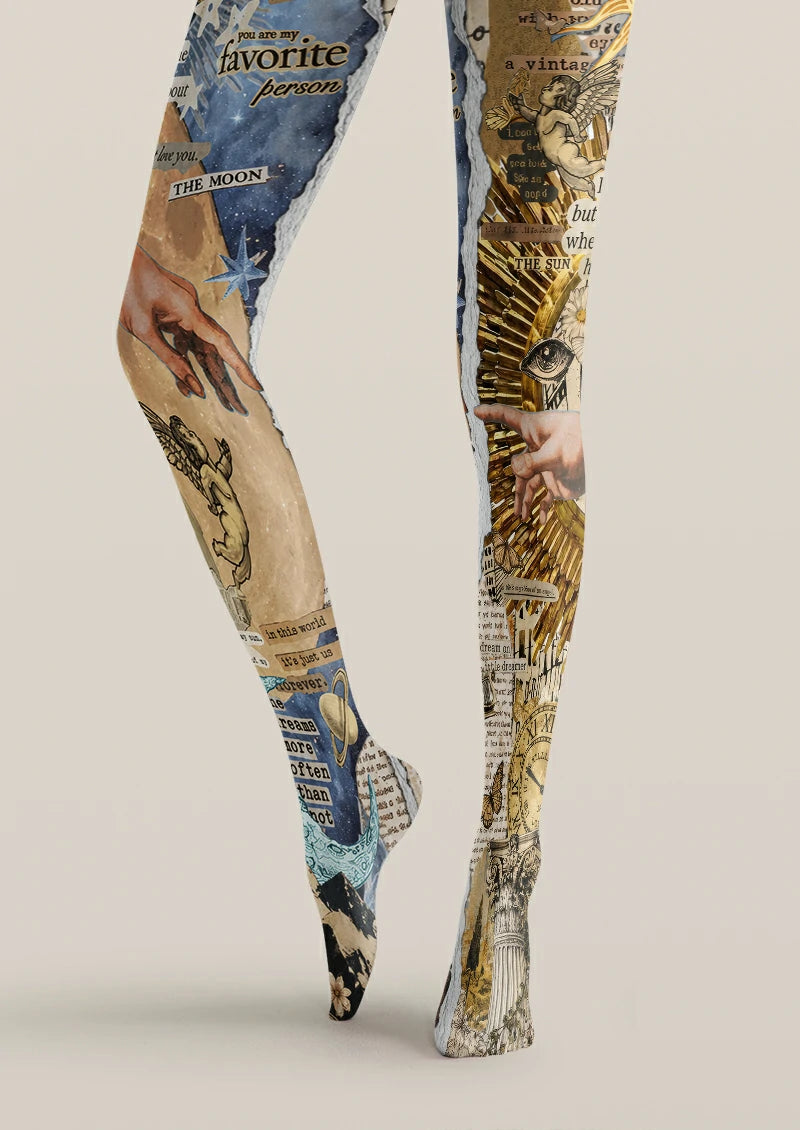 Beige Collage Illustration Tights