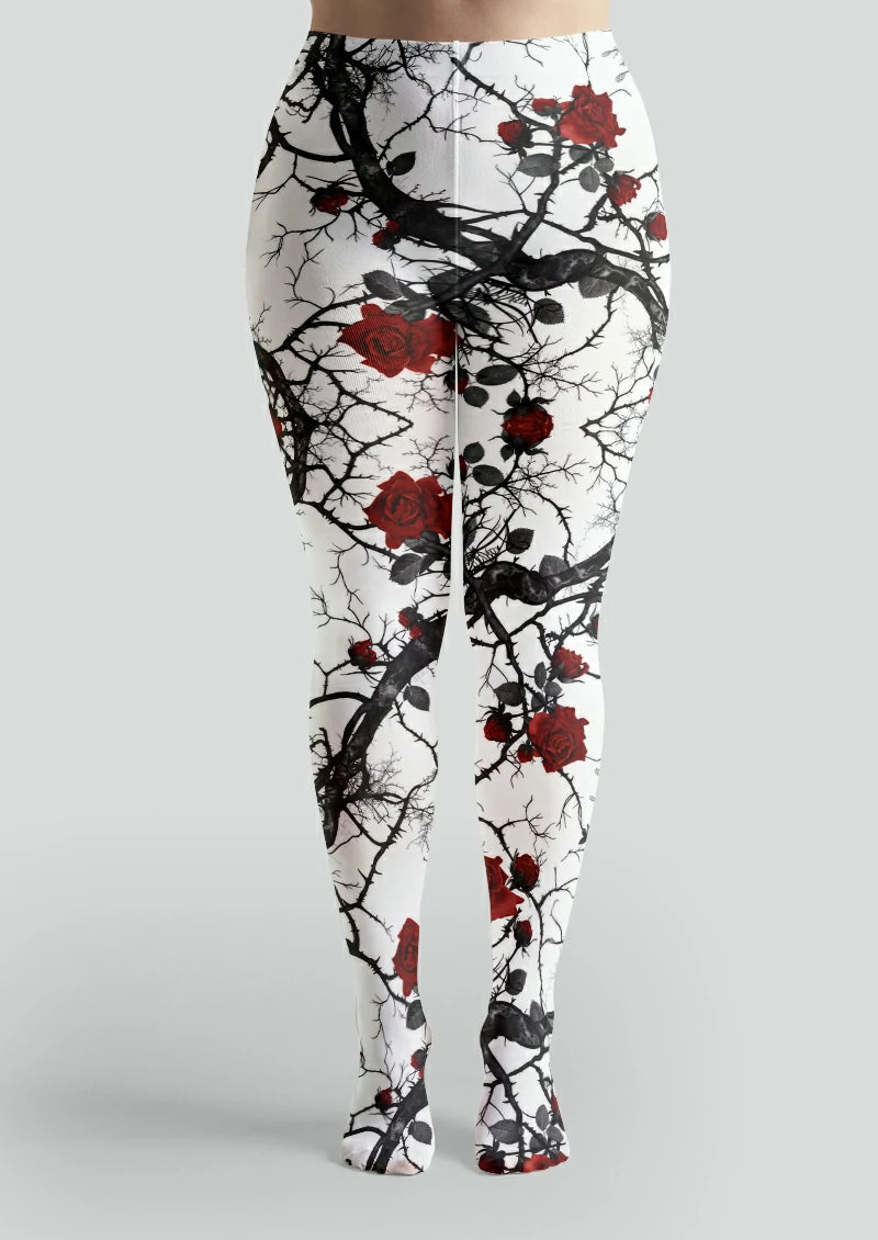 White Red Rose Thorn Tights