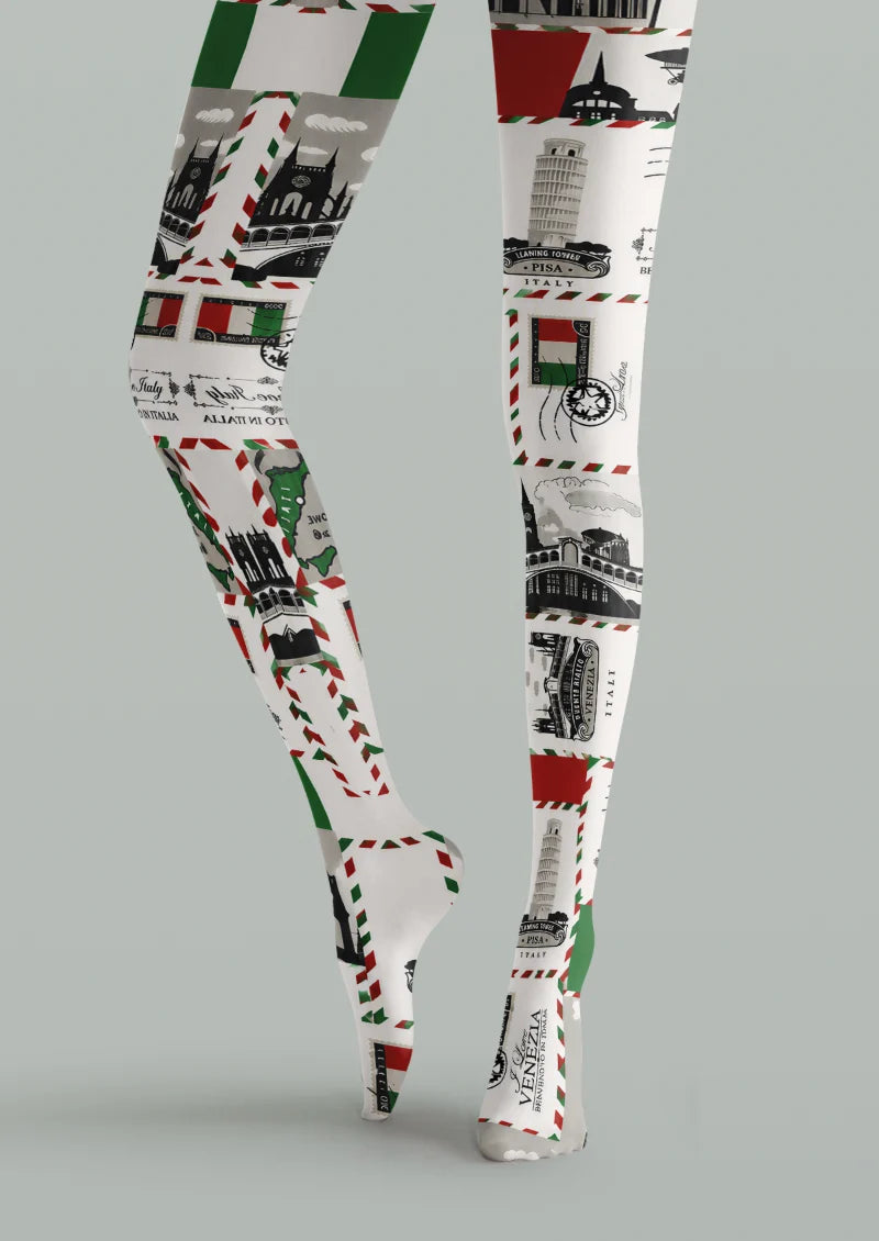 White Italian Postcard Tights