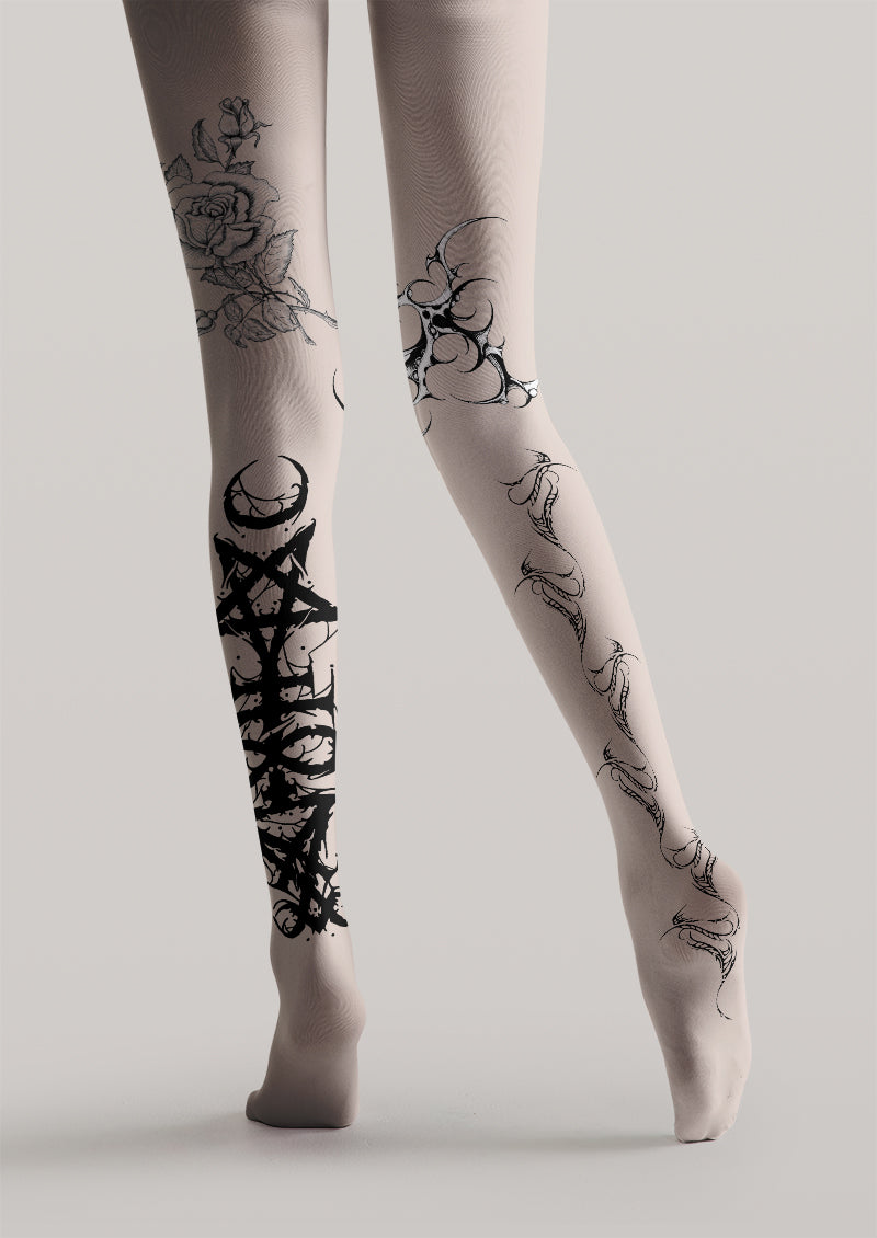 Gothic Rose Mysterious Tattoo Print Tights Hosiery Pantyhose