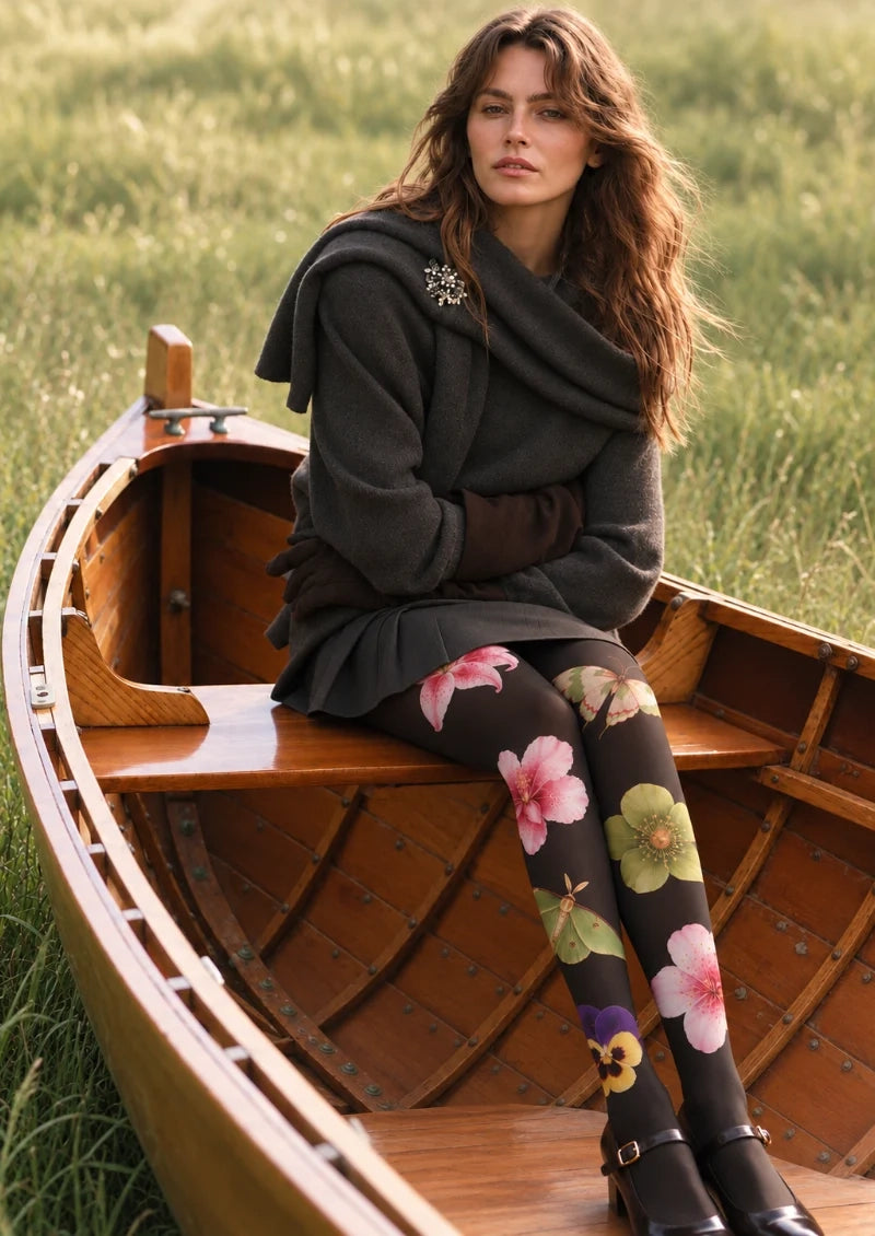 Black Floral and Moth Tights