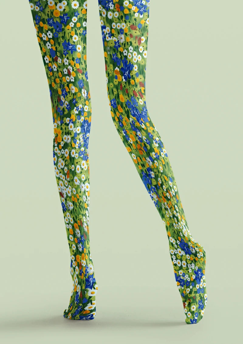Green Daisy Meadow Tights