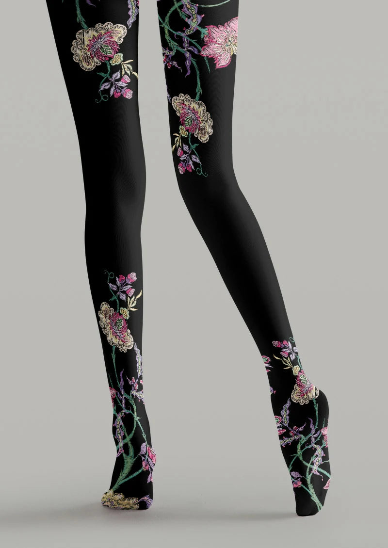 Black Pink Climbing Floral Tights