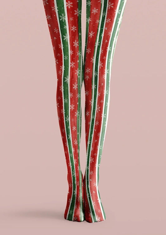 Red Snowflake Stripe Tights