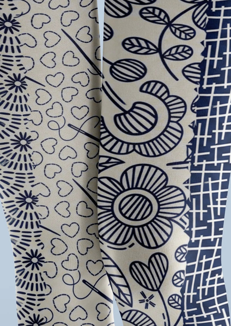 Ivory Floral and Heart Tights