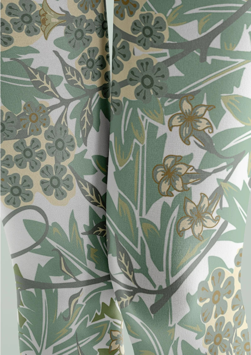 Sage Botanical Vine Floral Tights Hosiery Pantyhose