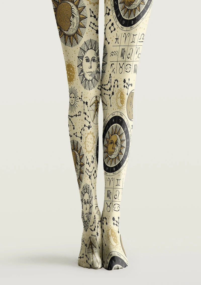 Celestial Zodiac Sun Moon Tights Hosiery Pantyhose