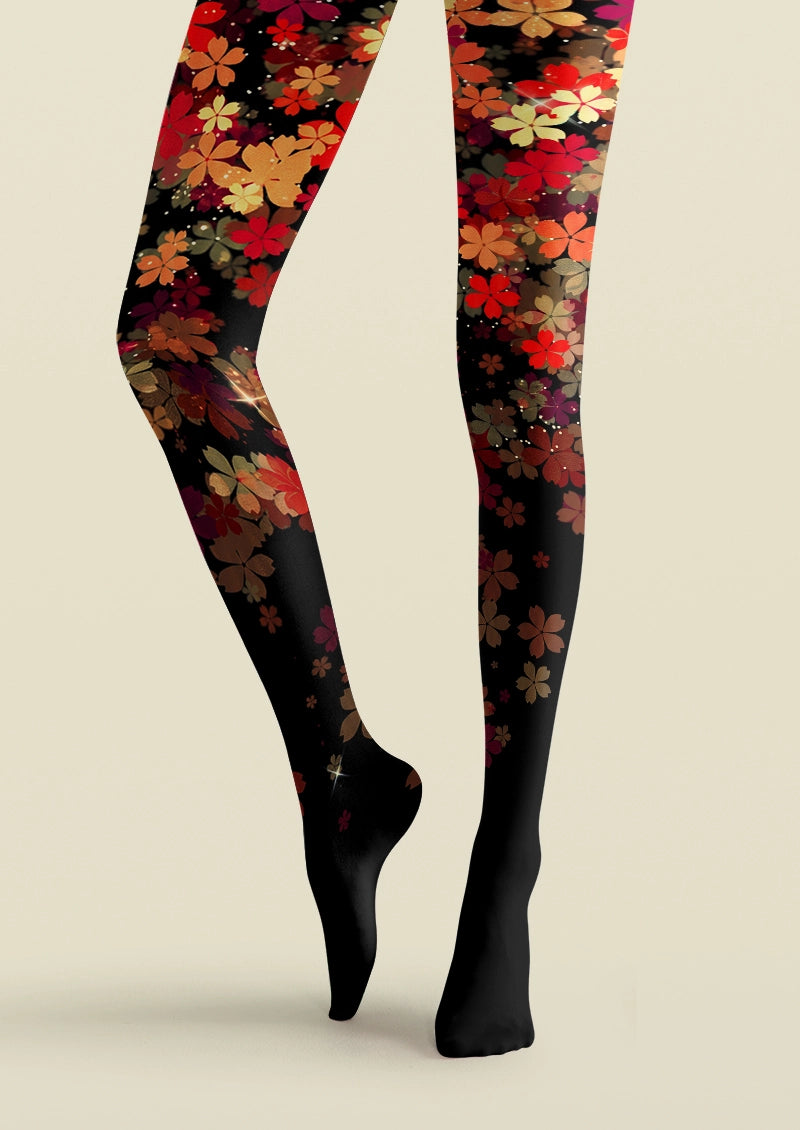 Black Falling Blossom Tights