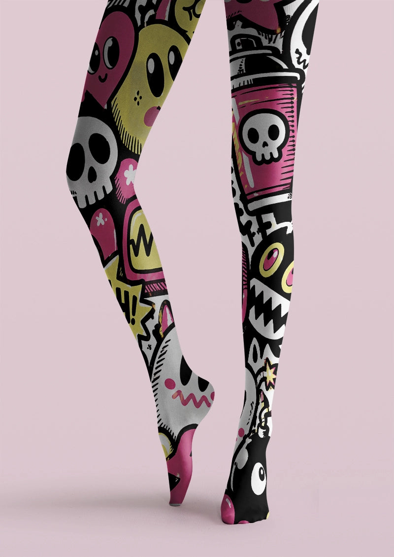 Y2K Cartoon Emoji & Skull Graphic Tights Hosiery Pantyhose