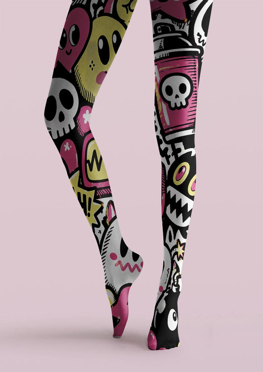 Y2K Cartoon Emoji & Skull Graphic Tights Hosiery Pantyhose