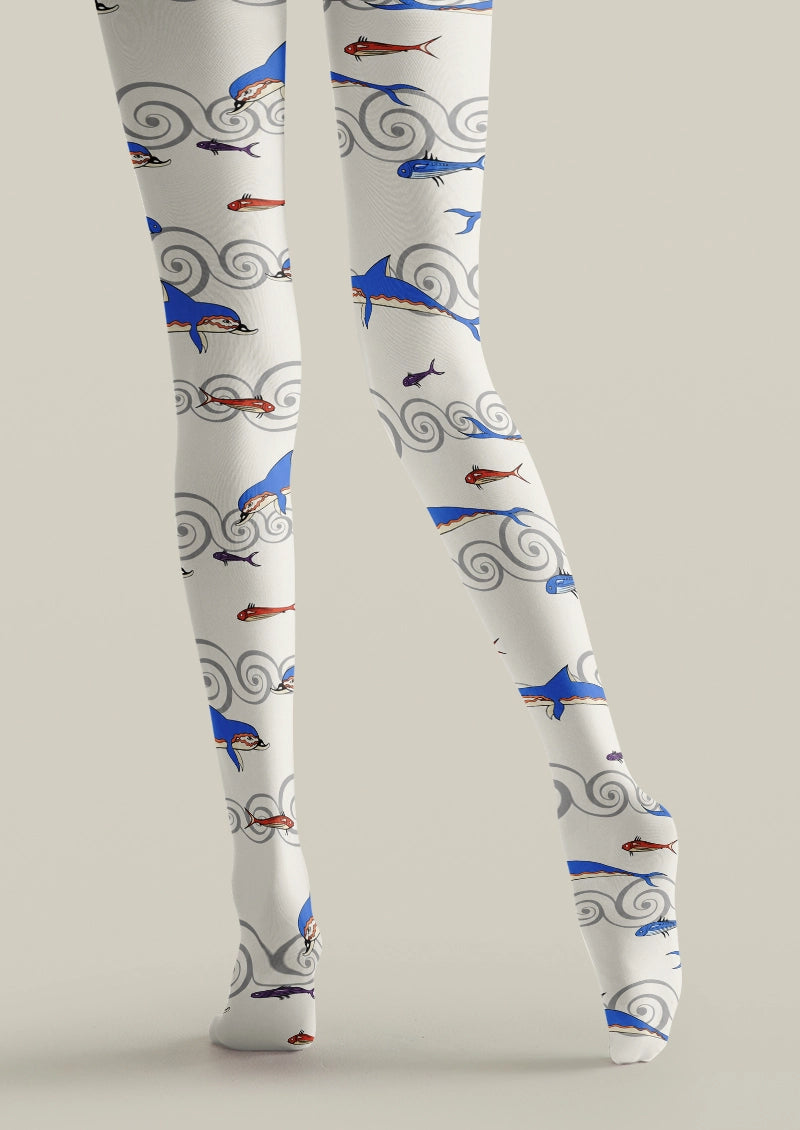 Ocean Fish Wave Print Tights Hosiery Pantyhose