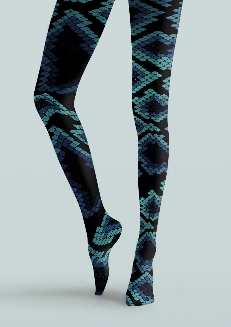 Blue Diamond Scale Animal Print Tights Hosiery Pantyhose