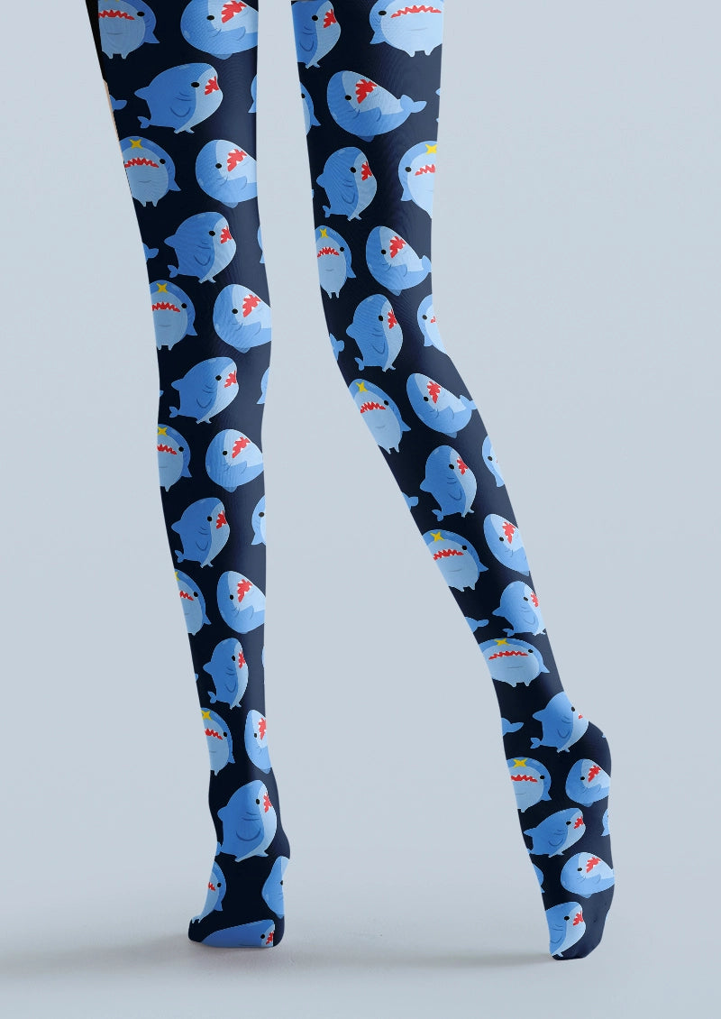 Cute Shark Cartoon Ocean Print Tights Hosiery Pantyhose