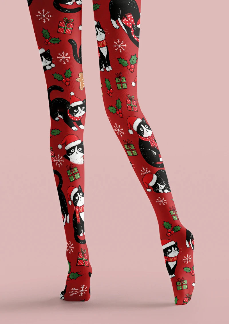 Red Christmas Cat Tights