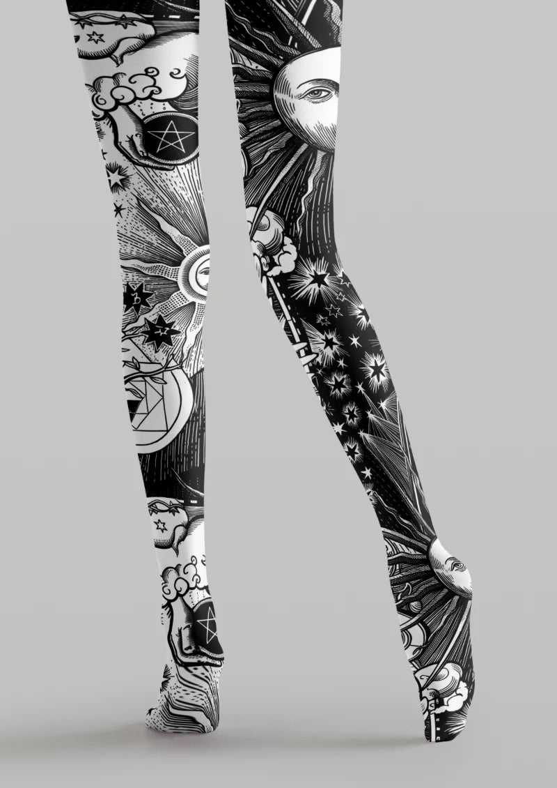 Black White Celestial Tights