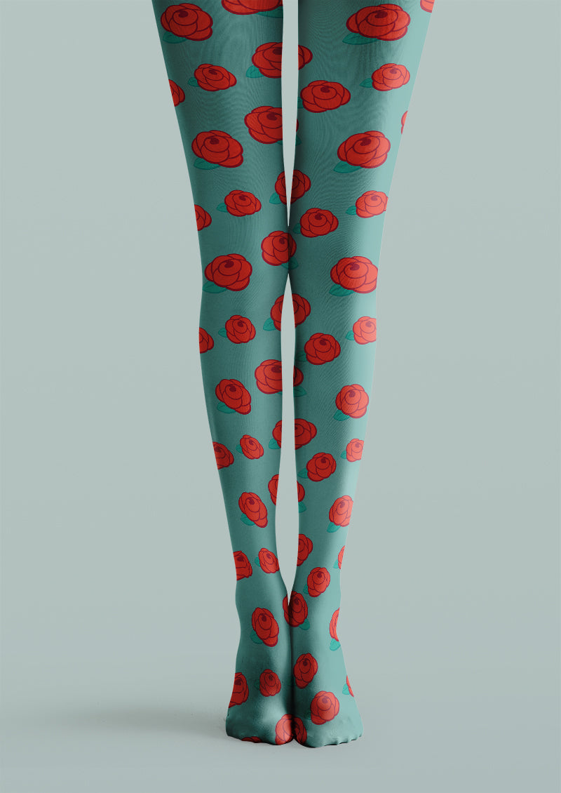 Minimal Rose Floral Pattern Tights Hosiery Pantyhose