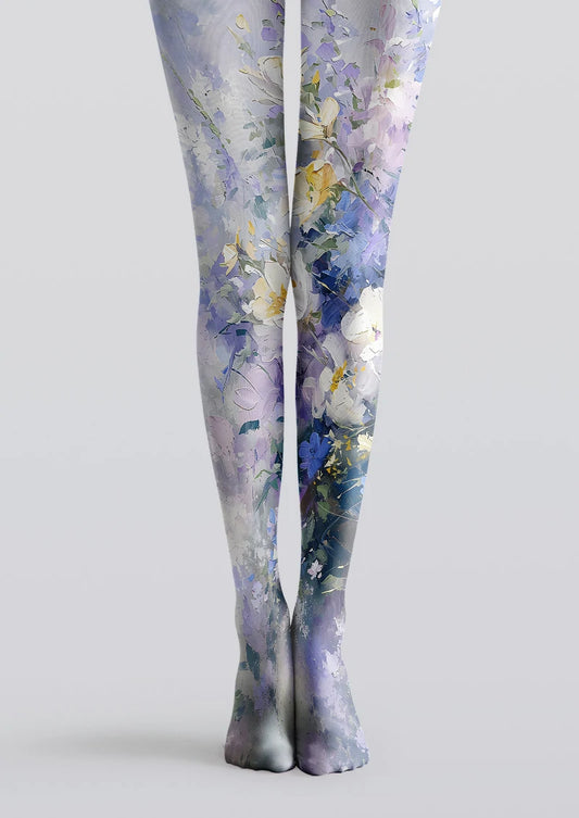 Lavender Watercolor Floral Tights Hosiery Pantyhose