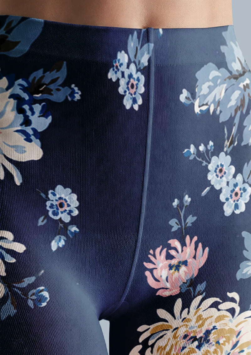 Navy Garden Floral Tights Hosiery Pantyhose