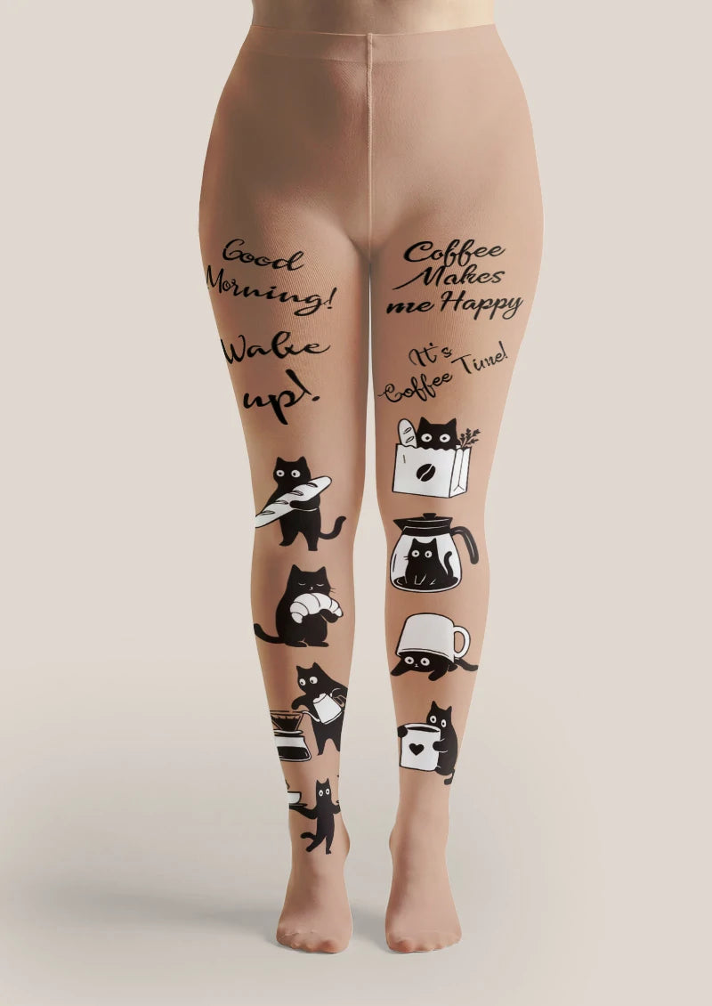 Beige Coffee Cat Tights